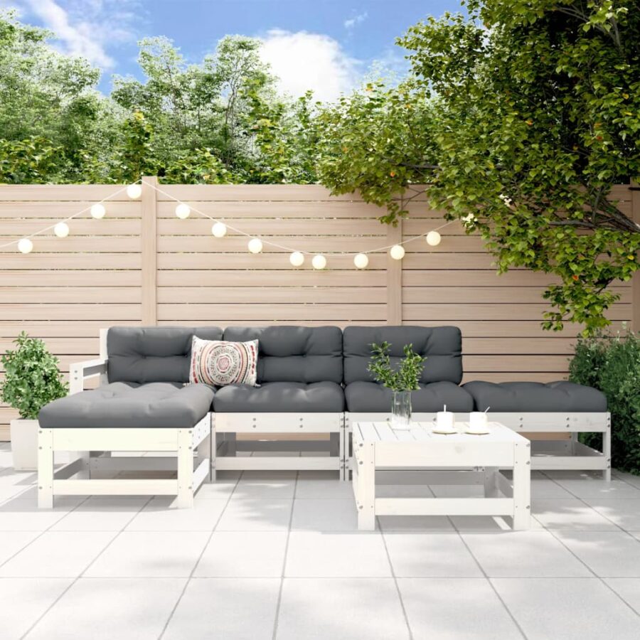6-delige Loungeset massief grenenhout wit