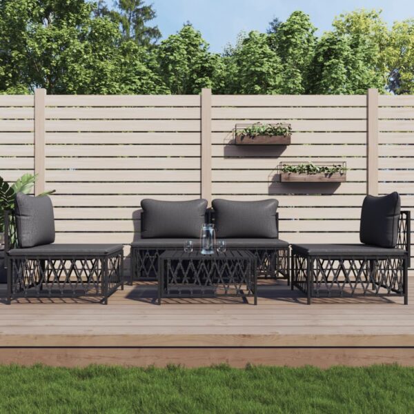 5-delige Loungeset met kussens staal antracietkleurig
