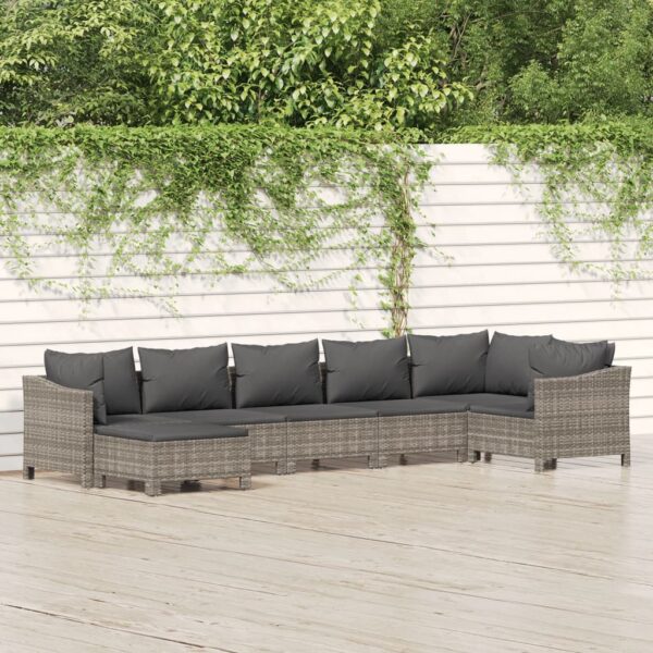 7-delige Loungeset met kussens poly rattan grijs
