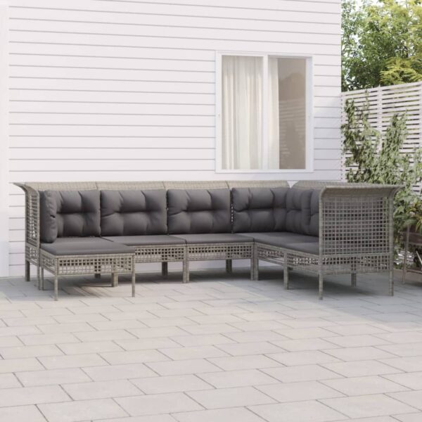 7-delige Loungeset met kussens poly rattan grijs