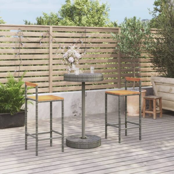 3-delige Tuinbarset poly rattan en massief acaciahout grijs