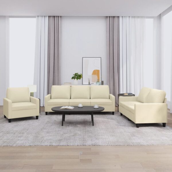 3-delige Loungeset met kussens kunstleer crème