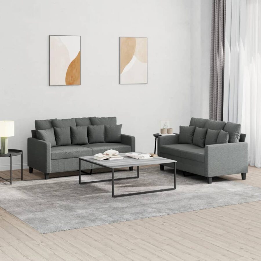 2-delige Loungeset met kussens stof donkergrijs
