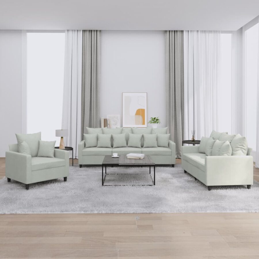 3-delige Loungeset met kussens fluweel lichtgrijs