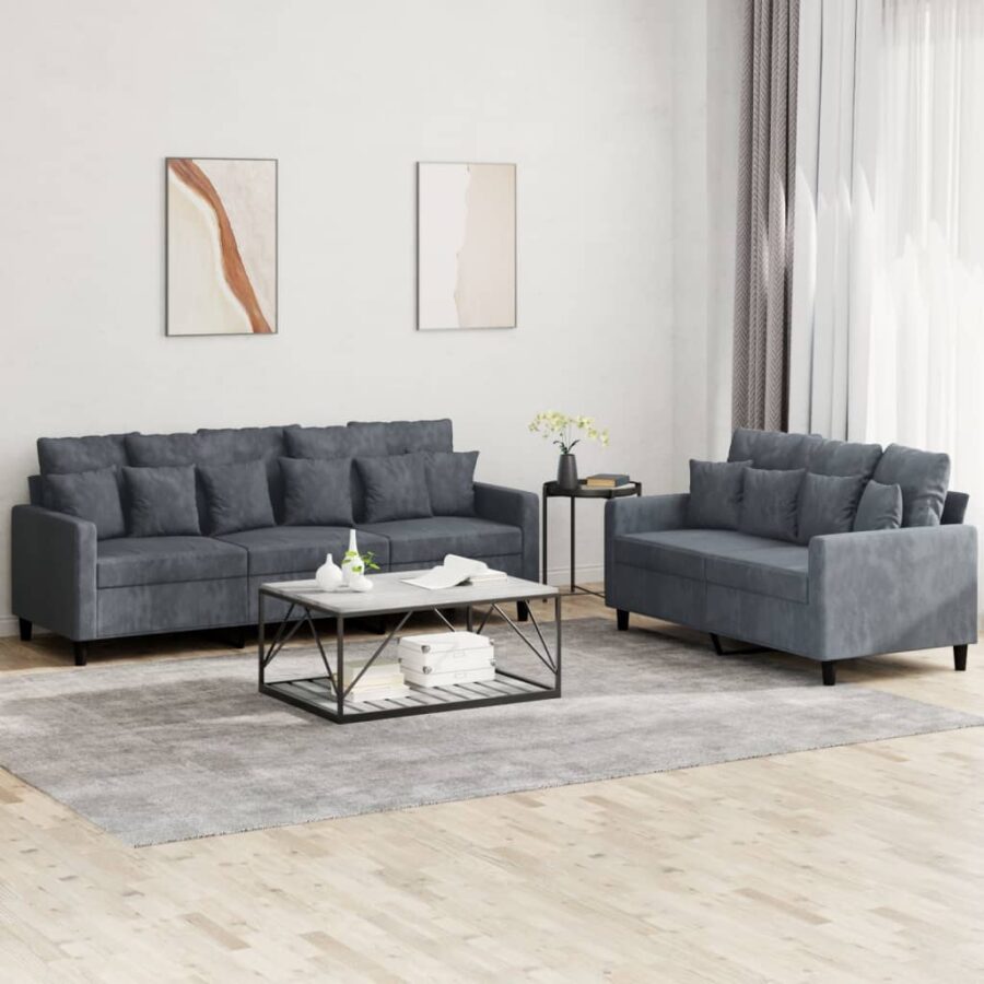 2-delige Loungeset met kussens fluweel donkergrijs