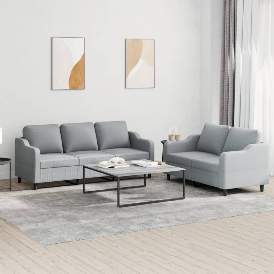 2-delige Loungeset met kussens stof lichtgrijs