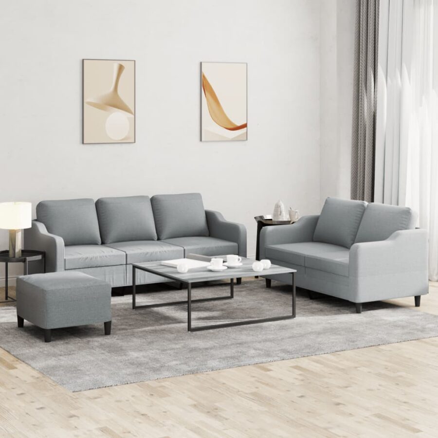 3-delige Loungeset met kussens stof lichtgrijs