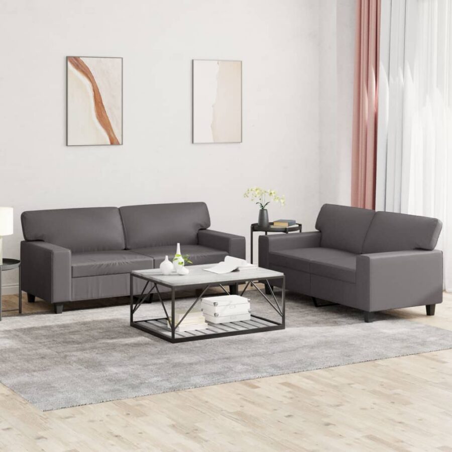 2-delige Loungeset kunstleer grijs