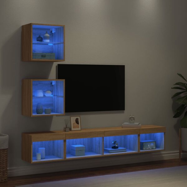 5-delige Tv-wandmeubelset met LED bewerkt hout sonoma eiken