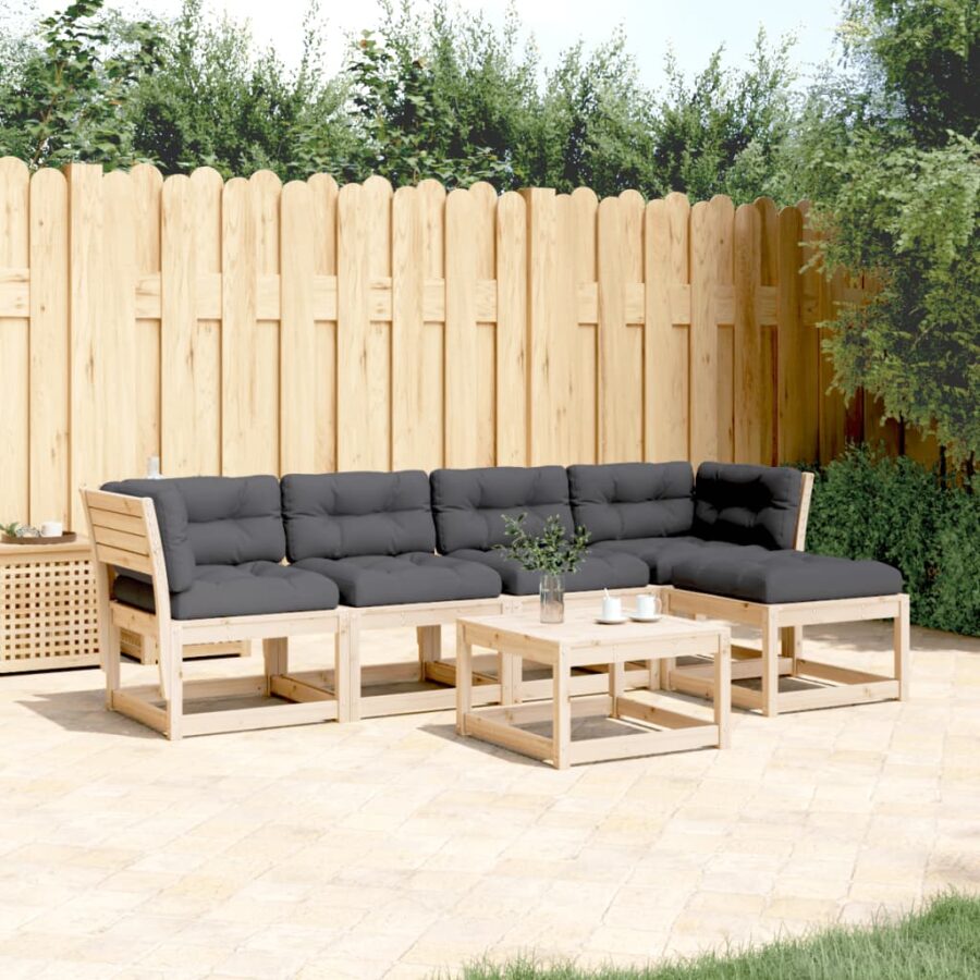 5-delige Loungeset met kussens massief grenenhout