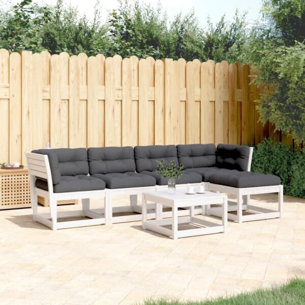 5-delige Loungeset met kussens massief grenenhout wit