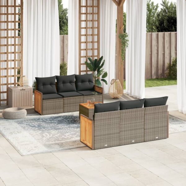 7-delige Loungeset met kussens poly rattan grijs