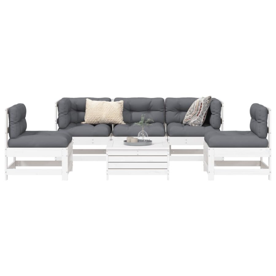 6-delige Loungeset massief grenenhout wit