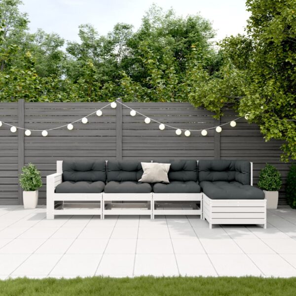 5-delige Loungeset met kussens massief grenenhout wit