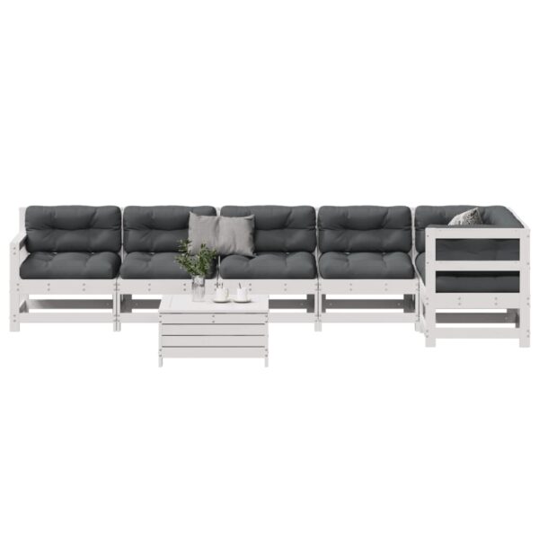 7-delige Loungeset met kussens massief grenenhout wit