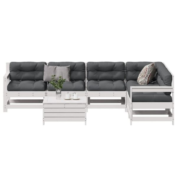 7-delige Loungeset met kussens massief grenenhout wit