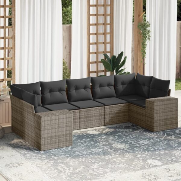 7-delige Loungeset met kussens poly rattan grijs