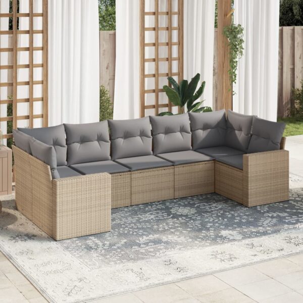 7-delige Loungeset met kussens poly rattan beige