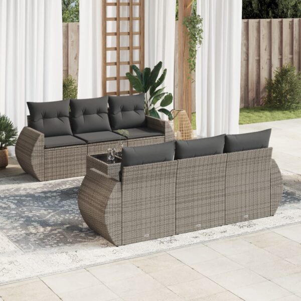 7-delige Loungeset met kussens poly rattan grijs