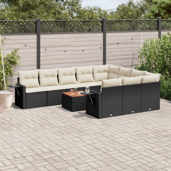 11-delige Loungeset met kussens poly rattan zwart