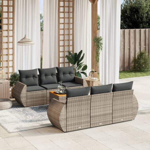 7-delige Loungeset met kussens poly rattan grijs