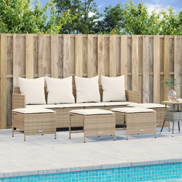 5-delige Loungeset met kussens poly rattan beige