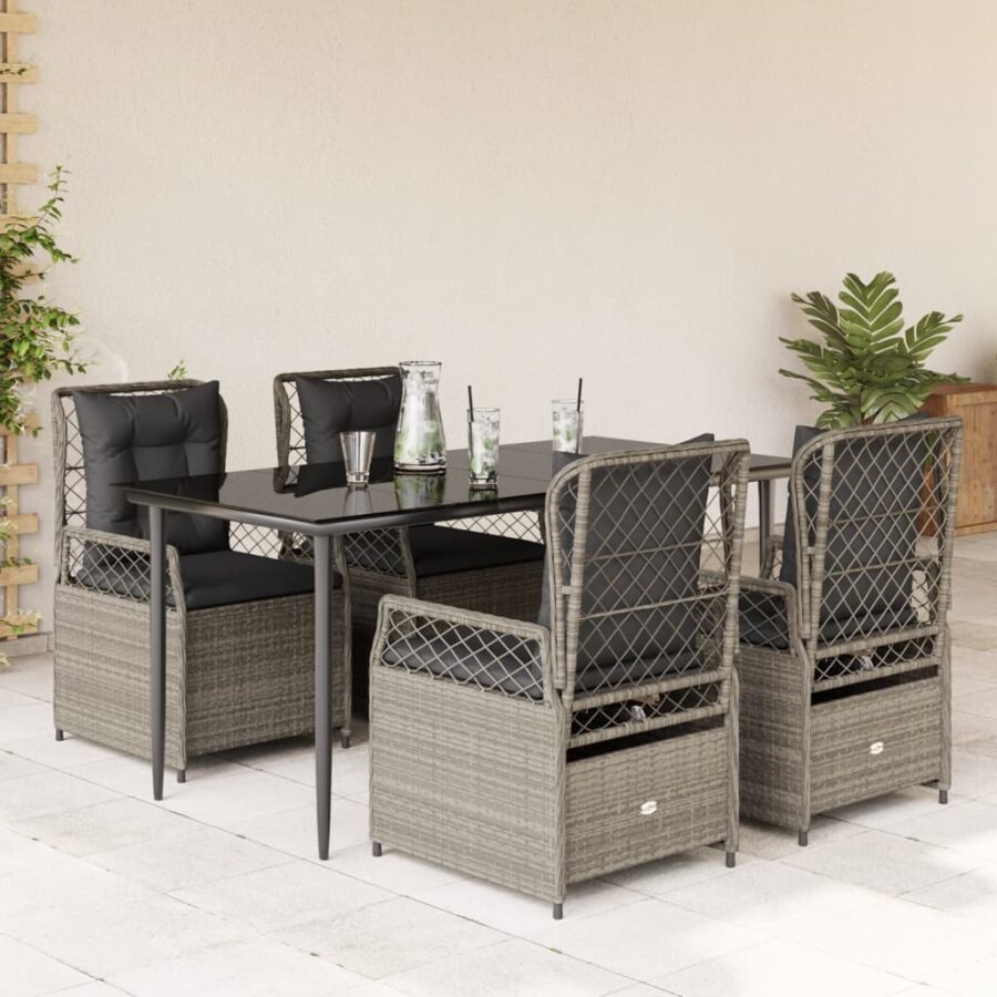 5-delige Tuinset met kussens poly rattan lichtgrijs