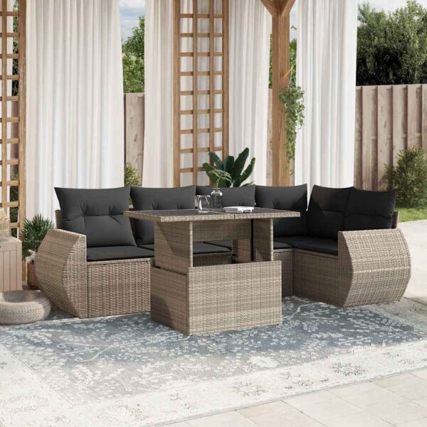 7-delige Loungeset met kussens poly rattan lichtgrijs