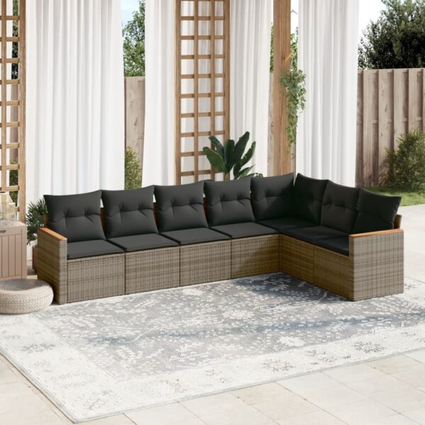 7-delige Loungeset met kussens poly rattan grijs