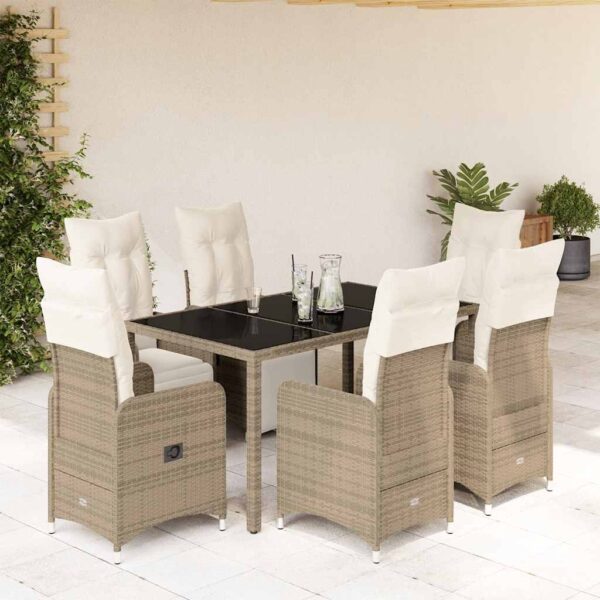 7-delige Bistroset met kussens poly rattan bruin