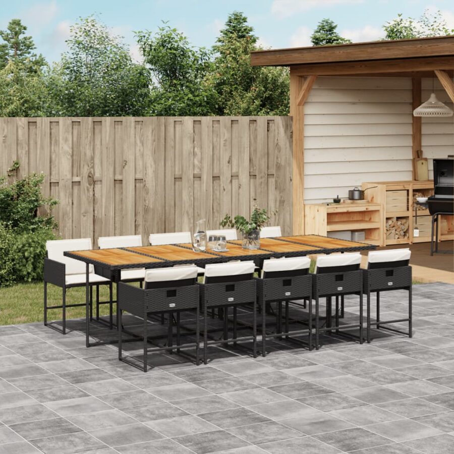 11-delige Tuinset met kussens poly rattan zwart