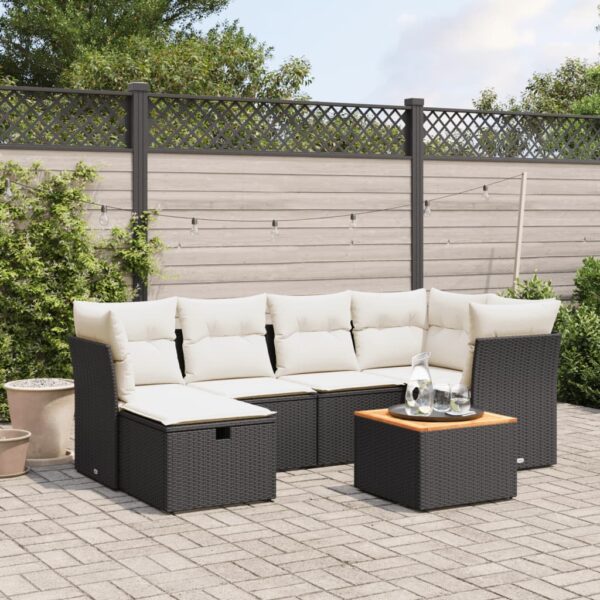 7-delige Loungeset met kussens poly rattan zwart