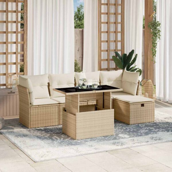 6-delige Loungeset met kussens poly rattan beige