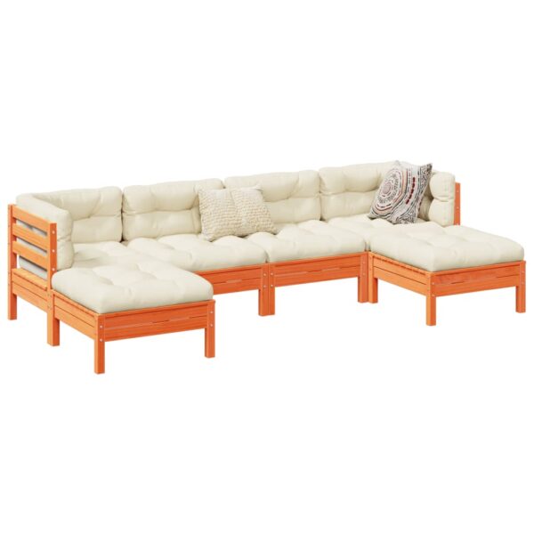 6-delige Loungeset met kussens massief grenenhout wasbruin