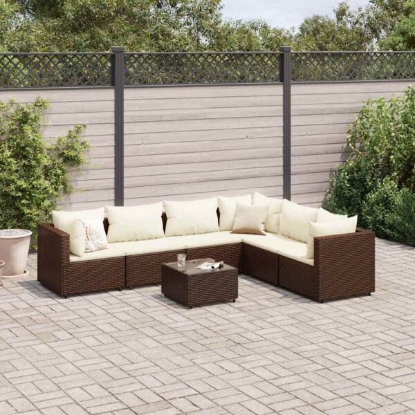 7-delige Loungeset met kussens poly rattan bruin