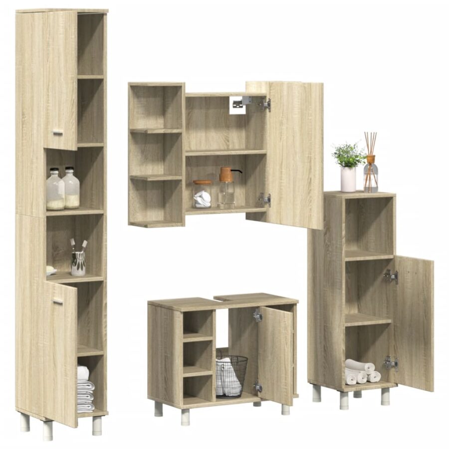 4-delige Badkamermeubelset bewerkt hout sonoma eikenkleurig
