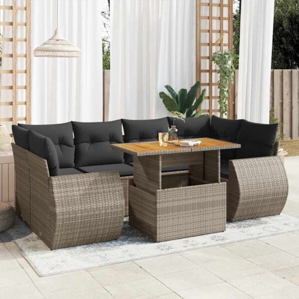 7-delige Loungeset met kussens poly rattan grijs