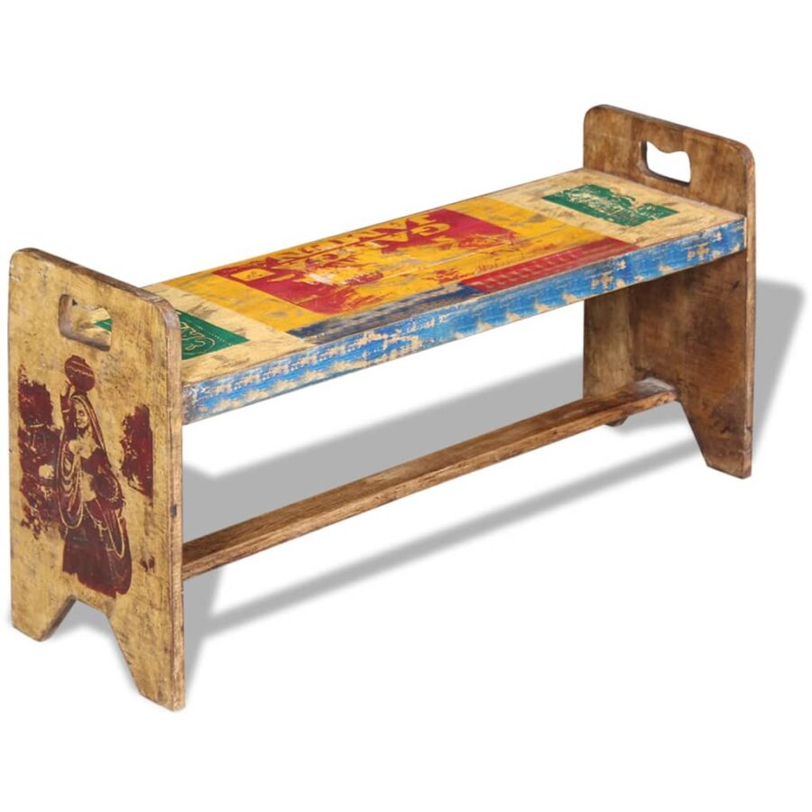 Bank 100x30x50 cm massief gerecycled hout - Afbeelding 3