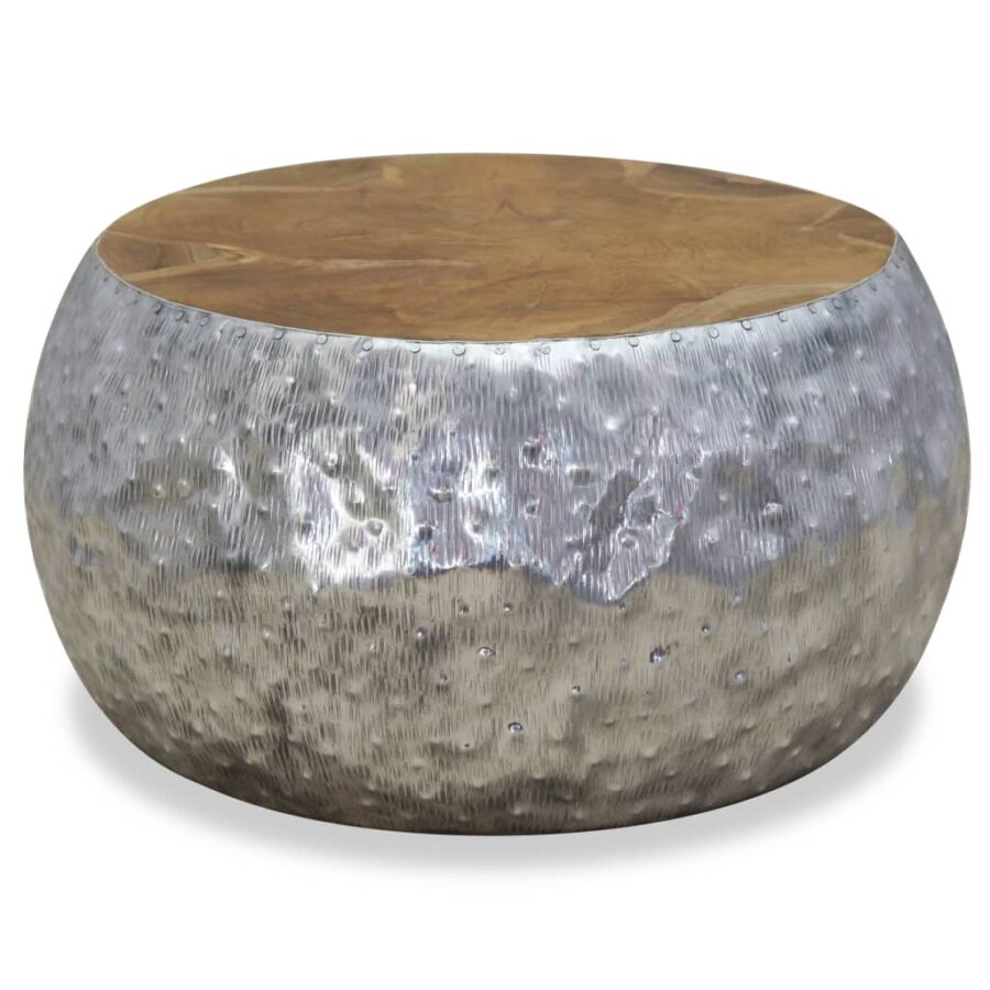 Salontafel 60x60x30 cm aluminium teakhout - Afbeelding 2