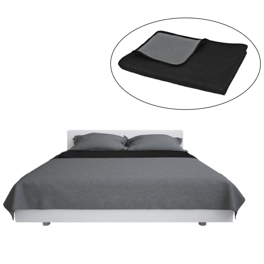 Bedsprei dubbelzijdig 220x240 cm quilt grijs en zwart - Afbeelding 2