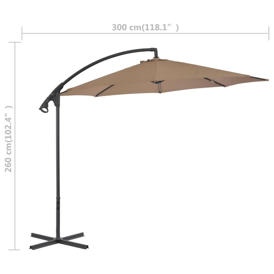 Zweefparasol met stalen paal 300 cm taupe - Afbeelding 7