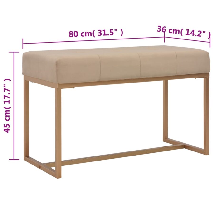 Bankje 80 cm fluweel beige - Afbeelding 5