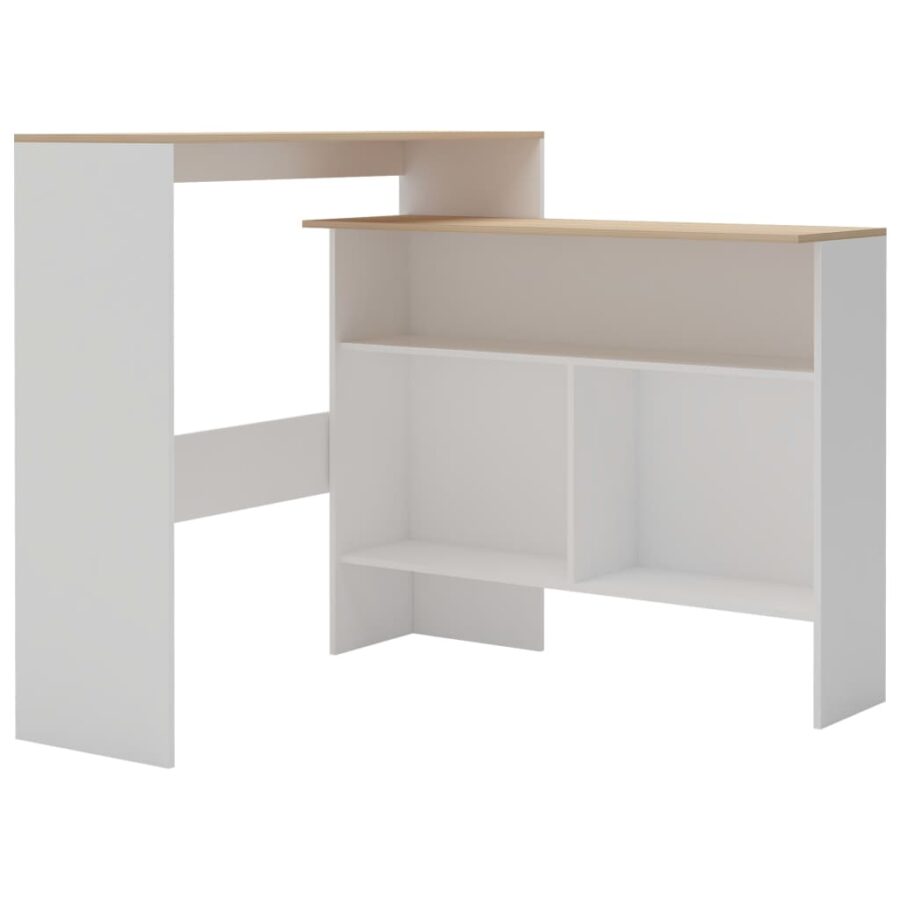 Bartafel met 2 tafelbladen 130x40x120 cm wit en eikenkleurig - Afbeelding 2
