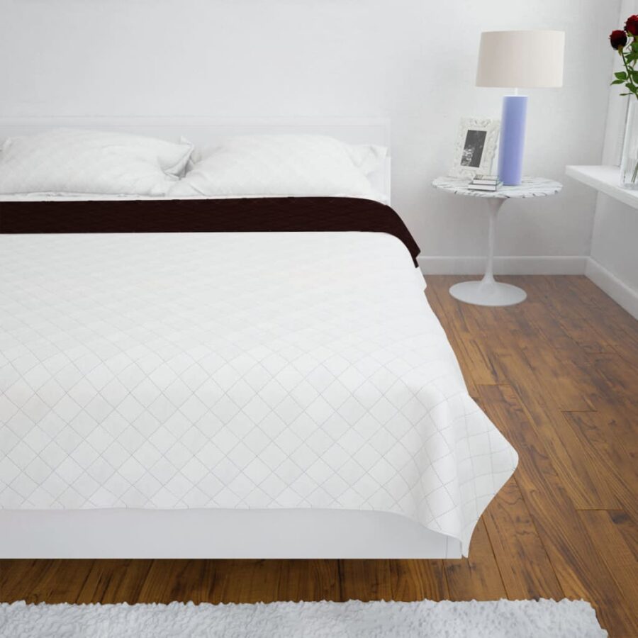 Bedsprei gewatteerd dubbelzijdig 220x240 cm beige/bruin - Afbeelding 3
