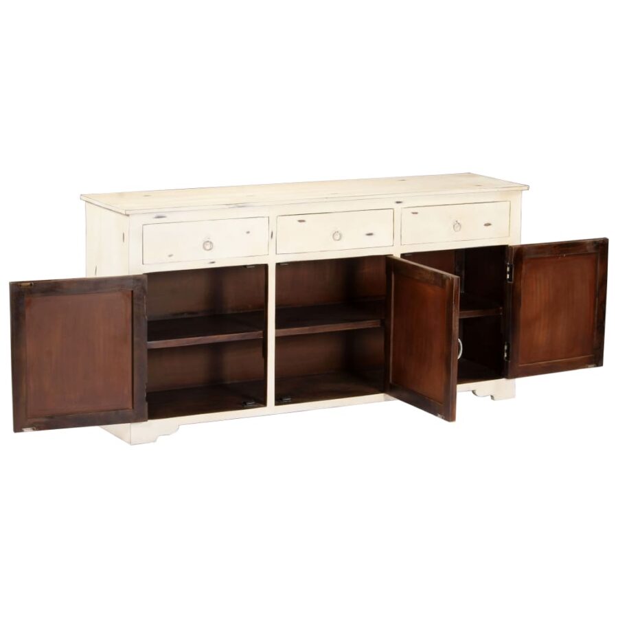 Dressoir 160x40x80 cm massief mangohout wit - Afbeelding 5