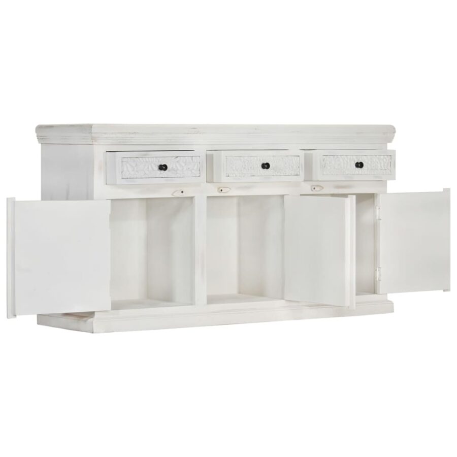 Dressoir 140x40x74 cm massief mangohout wit - Afbeelding 3