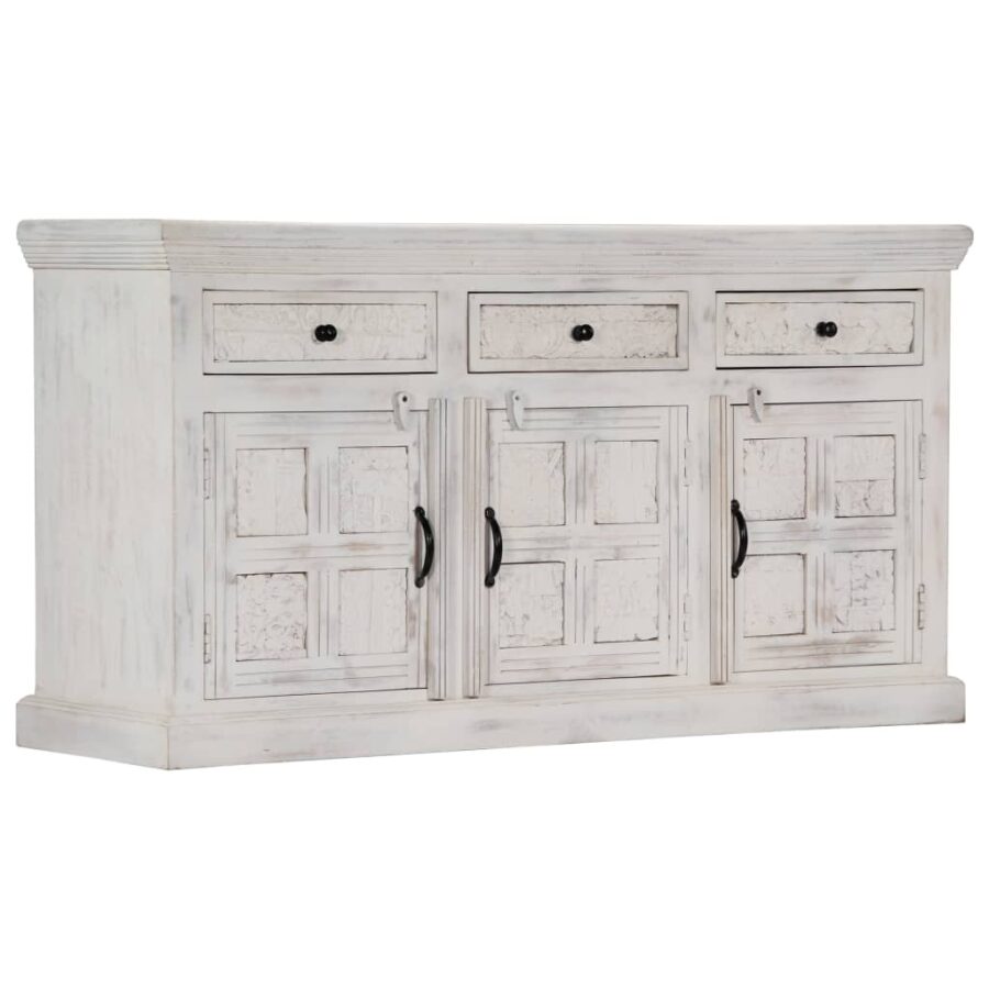 Dressoir 140x40x74 cm massief mangohout wit - Afbeelding 10