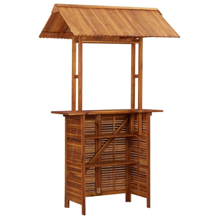 Bartafel met dak voor buiten 113x106x217 cm massief acaciahout - Afbeelding 6