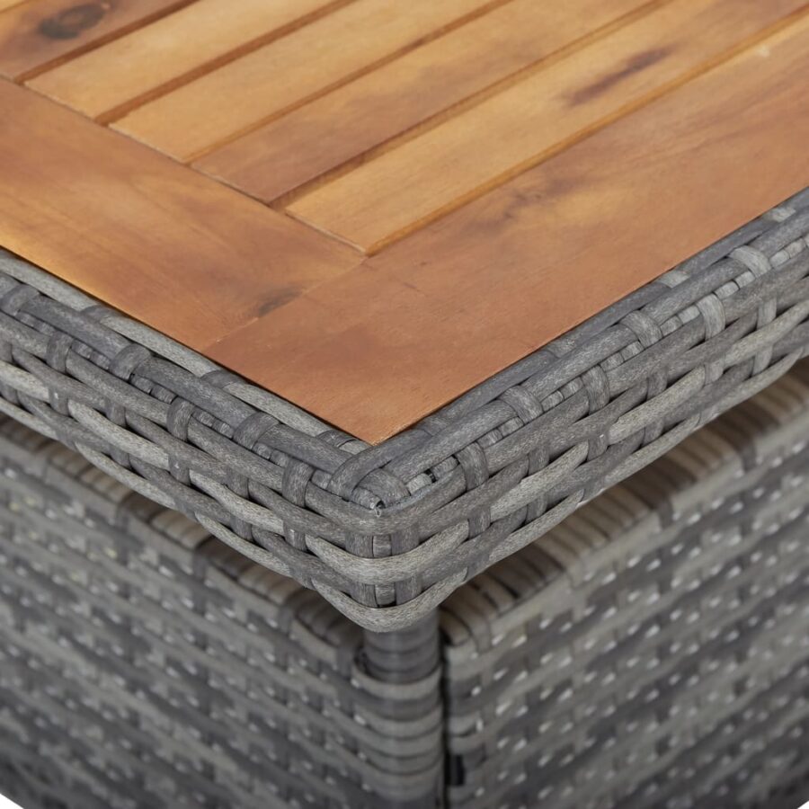 Tuintafel poly rattan en massief acaciahout grijs - Afbeelding 4