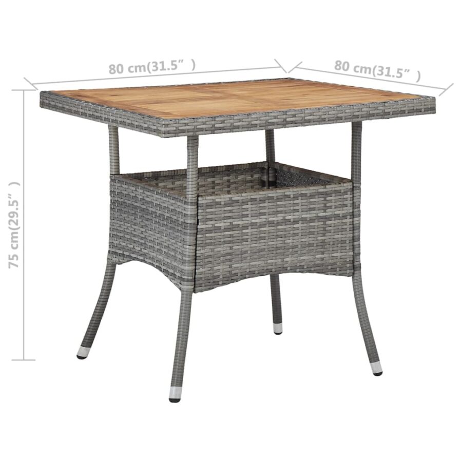 Tuintafel poly rattan en massief acaciahout grijs - Afbeelding 5